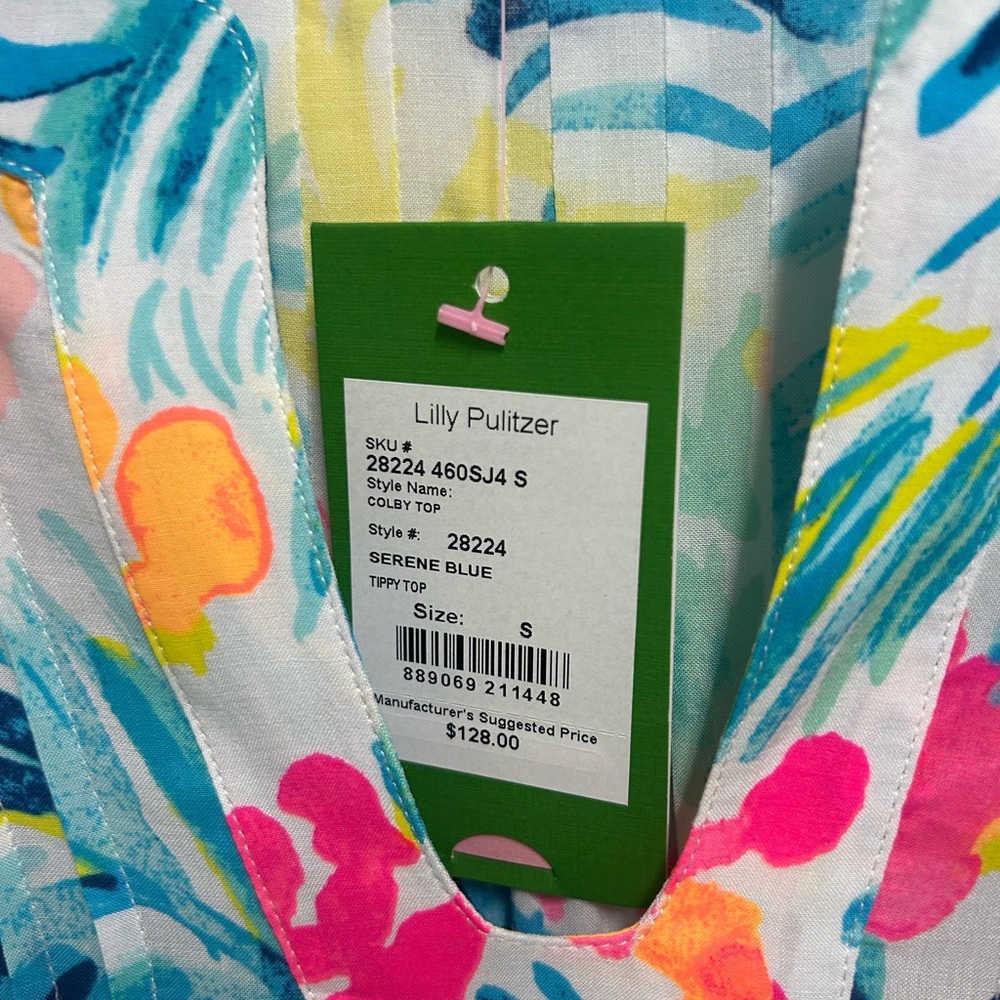 Lilly Pulitzer Blue Tropical Print Long-Sleeve Blouse - Picture 3 of 3